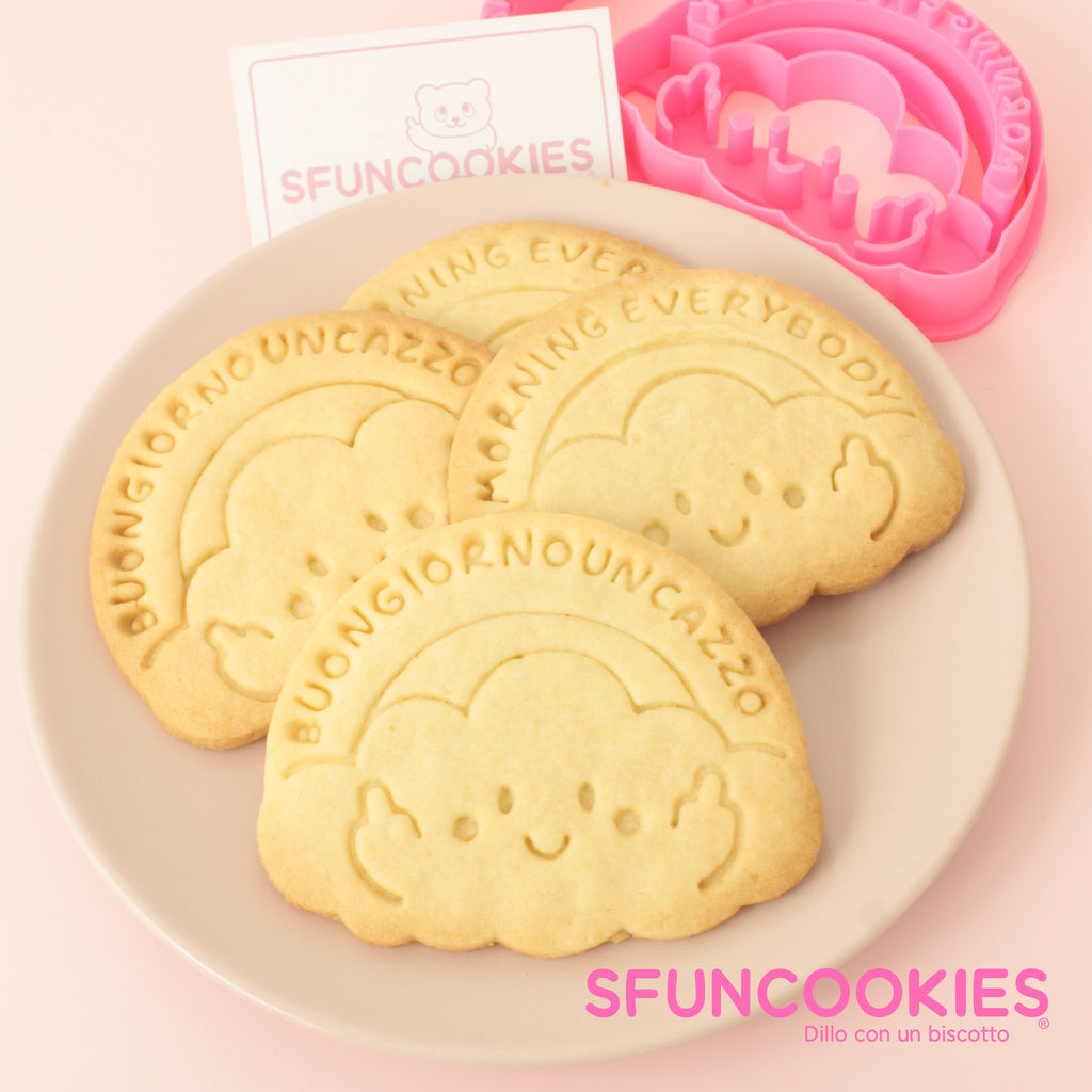 Cutter Ughetta Sfuncookies a forma di nuvoletta con i timbri Buongiorno un e Morning everybody