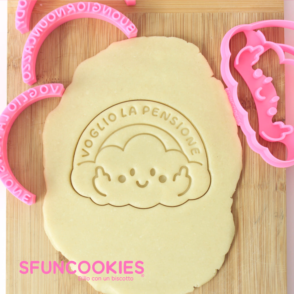 Cutter Ughetta Sfuncookies a forma di nuvoletta con i timbri Buongiorno un e Morning everybody